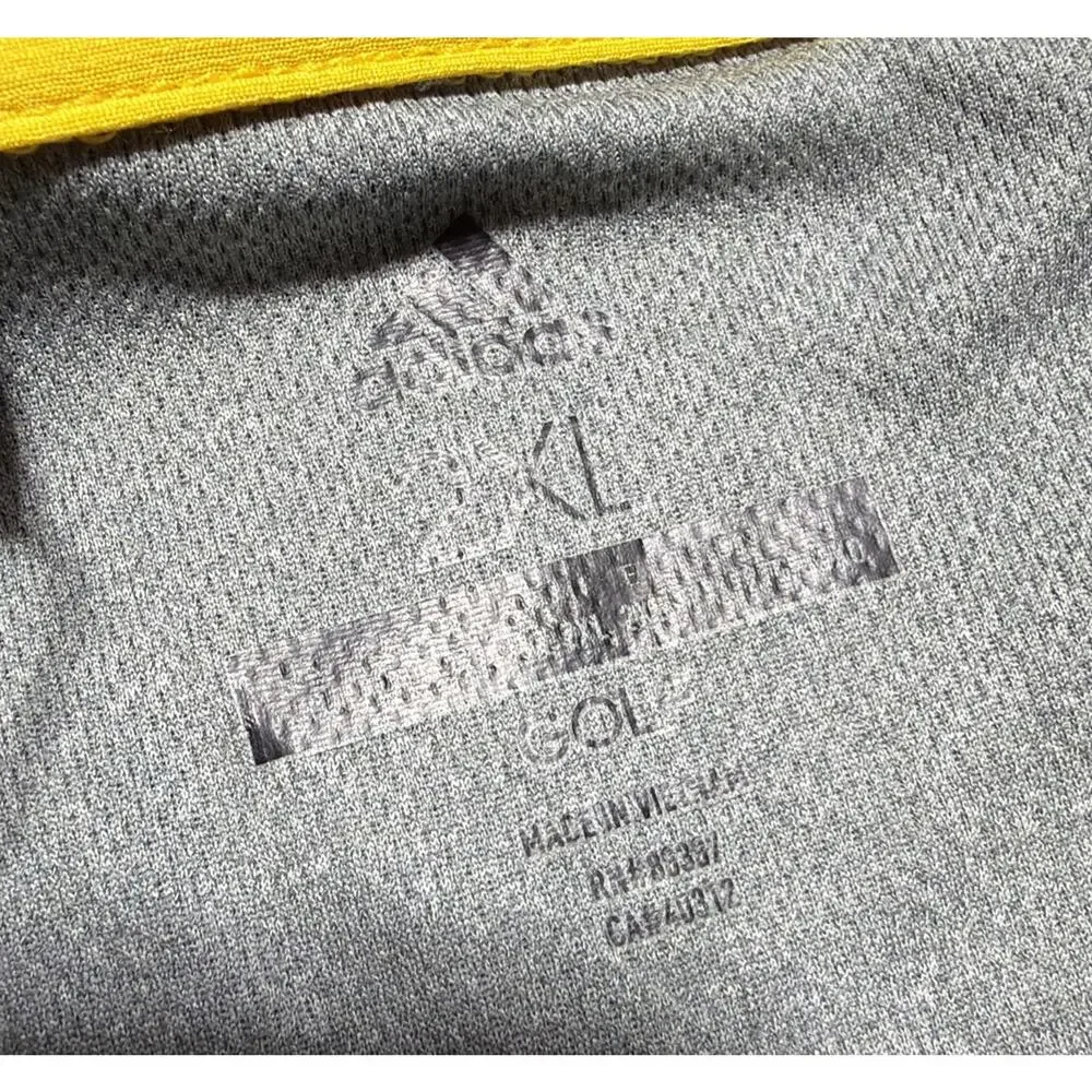 Adidas Heathered 3-Stripes Colorblocked Polo Golf Shirt Grey/ EQT Yellow 2XL New